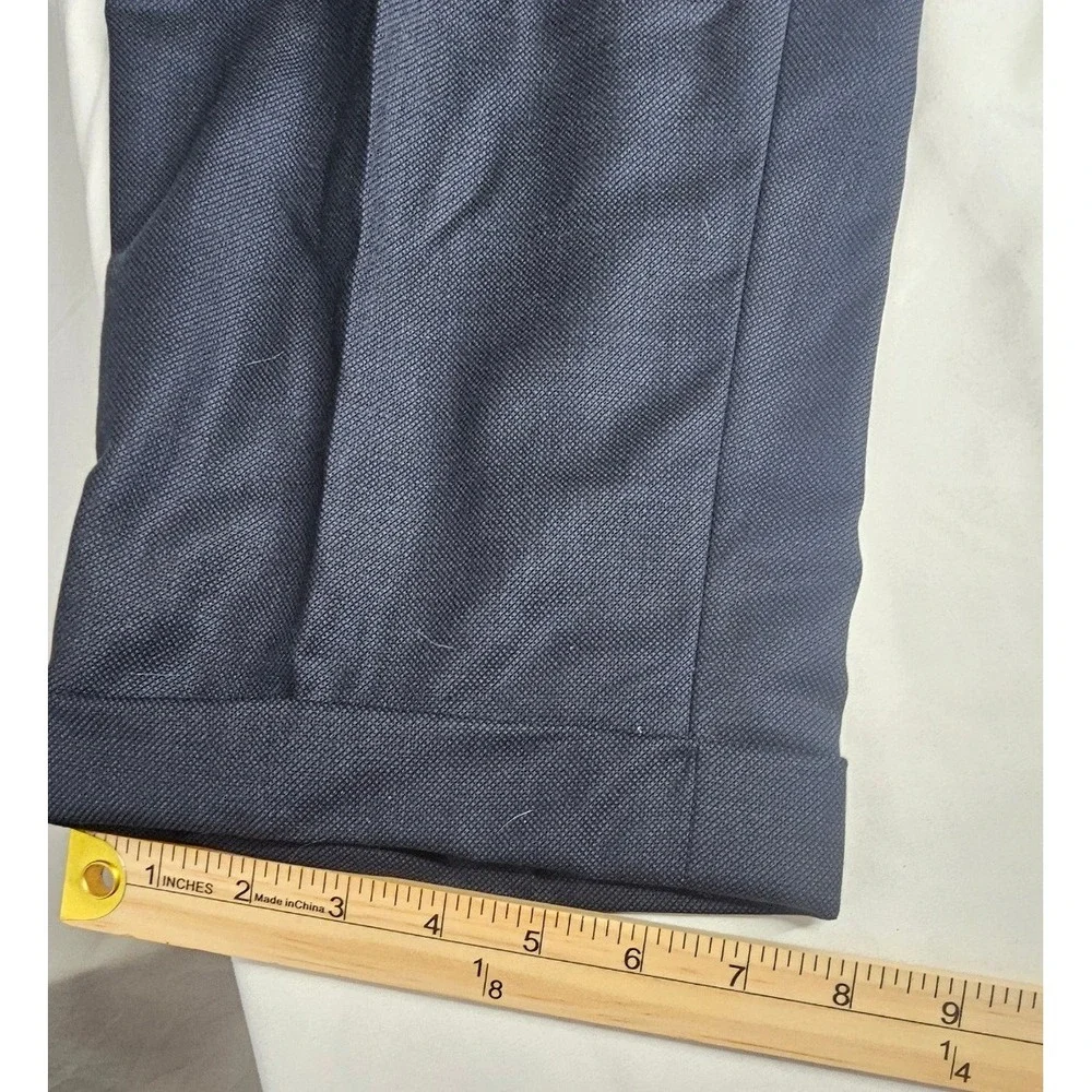 Vintage Navy Blue Pleated Cuffed Trousers Mens Straight Leg Dress Pants 29x27.5